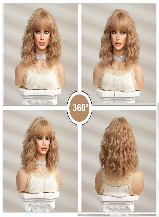 اسمي شعر مستعار قصير مموج بلون أشقر فراولة من إسمي للنساء، شعر مستعار صناعي بطول الكتف مع غرة، مناسب للاستخدام اليومي والحفلات والتنكر. - Image 5